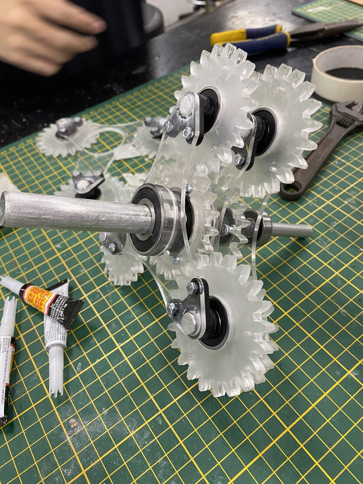 Assembled gear train on shaft