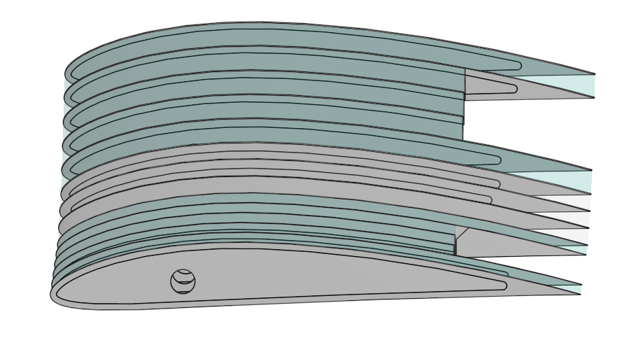Close-up of stacked wing ribs