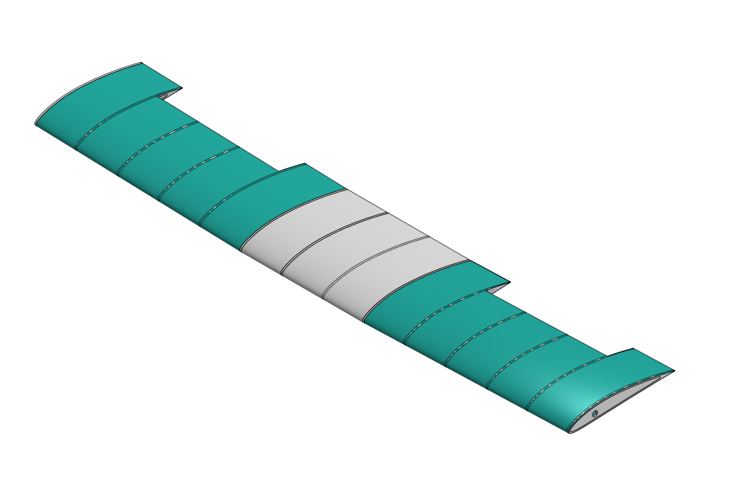 Twin-boom UAV wing assembly, isometric CAD render