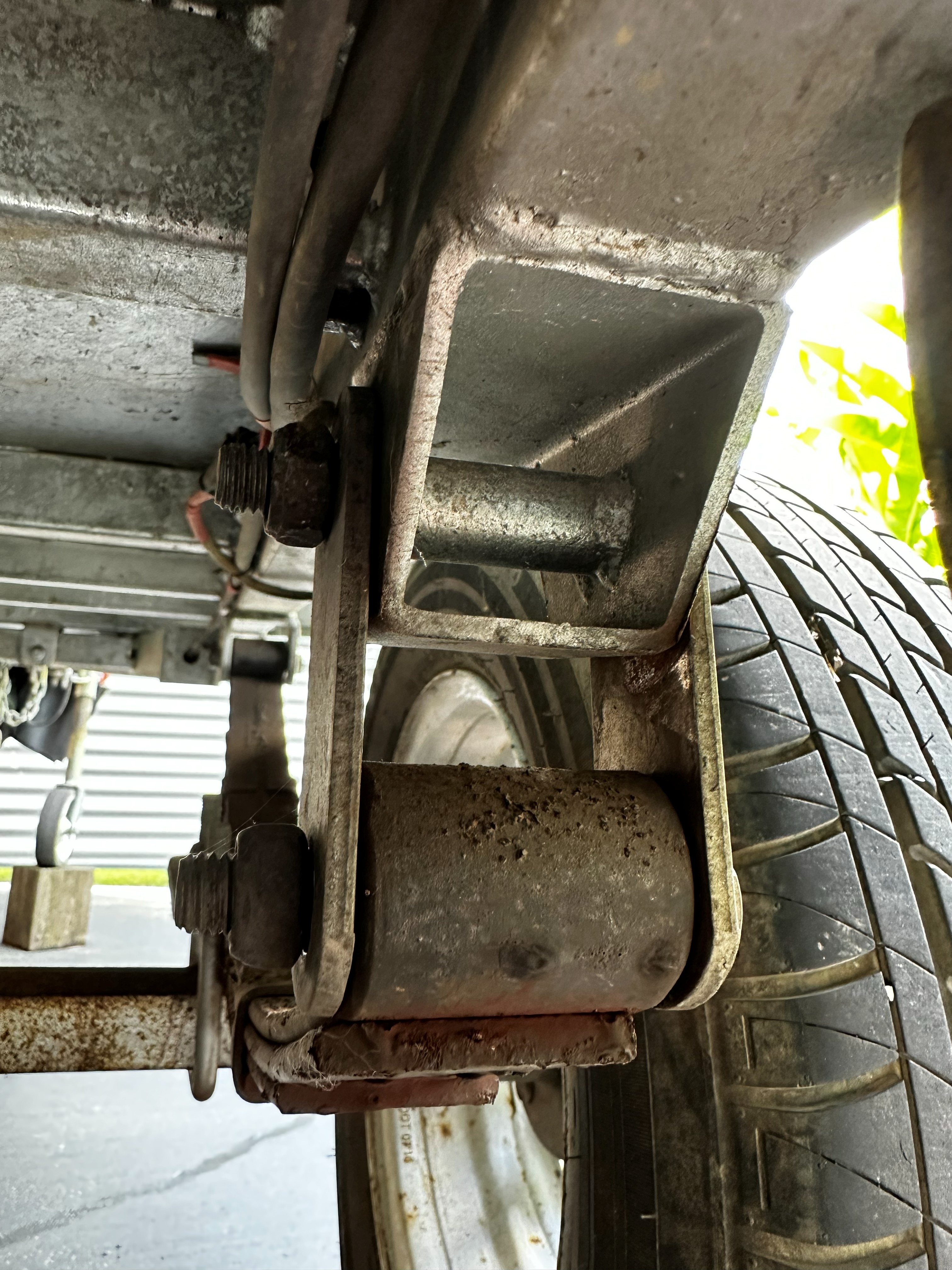Leaf spring hanger bracket rear view